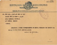 [Telegrama] 1950 mayo 15, Jalapa, Ver[acruz], México [a] Gabriela Mistral, Hotel México, México