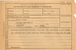 [Telegrama] 1945 nov. 23, Petrópolis [a] Jorge Pascal, Santiago, Chile