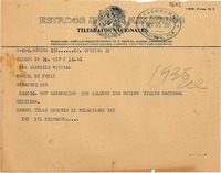 [Telegrama] 1950 sept. 21, México D. F. [a] Gabriela Mistral, Veracruz