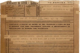 [Telegrama] 1945 nov. 15, Río de Janeiro [a] Gabriela Mistral, Petrópolis