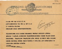 [Telegrama] 1950 oct. 11, Santiago, Chile [a] Gabriela Mistral, Consulado de Chile, Veracruz