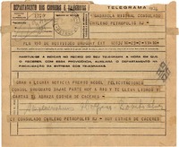 [Telegrama] 1945 nov. 7, Montivideo [i.e. Montevideo], Uruguay [a] Gabriela Mistral, Consulado chileno, Petrópolis, RJ, [Brasil]