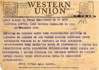 [Telegrama] 1946 mar. 11, Washington D.C., [EE.UU.] [a] Gabriela Mistral, N. Y., [EE.UU.]