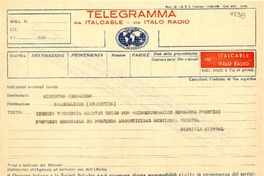 [Telegrama] [1951?], [Italia] [al] Ministro de Educación, Buenos Aires, Argentina