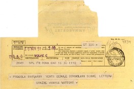 [Telegrama] 1951 nov. 30, Roma, Italia [a] Gabriela Mistral, Rapallo, Italia