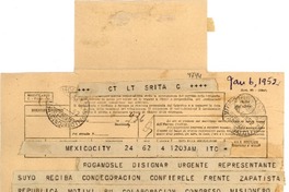 [Telegrama] 1952 ene. 6, México D.F. [a] Gabriela Mistral, Rapallo, [Italia]