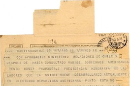 [Telegrama] 1951 mar. 23, Santiago, Chile [a] Gabriela Mistral, Rapallo, [Italia]