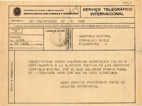 [Telegrama] 1945 nov. 16, Valparaíso [a] Gabriela Mistral, Río de Janeiro