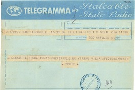 [Telegrama] 1951 nov. 1, Santiago, Chile [a] Gabriela Mistral, Nápoles, [Italia]