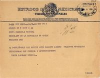 [Telegrama] 1950 sept. 8, México D.F. [a] Gabriela Mistral, Consulado de la República de Chile, Veracruz