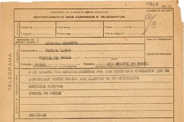 [Telegrama] 1945 nov. 26, Petrópolis [a] Carlos Lamas, Natal, Rio Grande do Norte