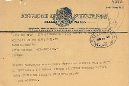 [Telegrama] 1949 abr. 14, México D.F. [a] Gabriela Mistral, Hotel Mocambo, Veracruz, [México]