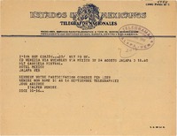 [Telegrama] 1949 ago. 24, Venezia [a] Gabriela Mistral, Hotel Jalapa, Ver[acruz], [México]
