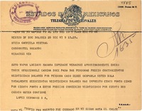 [Telegrama] 1949 dic. 20, México D.F. [a] Gabriela Mistral, Hotel Mocambo, Veracruz, [México]