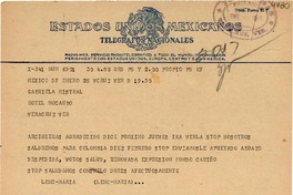 [Telegrama] 1949 ene. 28, México D.F. [a] Gabriela Mistral, Hotel Mocambo, Veracruz, [México]