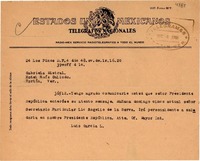 [Telegrama] 1948 dic. 4, Los Pinos, México D.F. [a] Gabriela Mistral, Veracruz