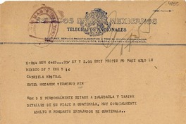 [Telegrama] 1948, México D.F. [a] Gabriela Mistral, Veracruz