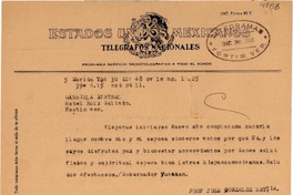 [Telegrama] 1948 dic. 30, Merida, Yucatán [a] Gabriela Mistral, Veracruz