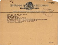 [Telegrama] 1948 oct. 3, Los Pinos, México D.F. [a] Gabriela Mistral, Jalapa, Vera[cruz], [México]