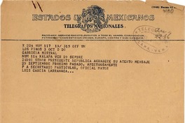 [Telegrama] 1948 oct. 3, Los Pinos, México D.F. [a] Gabriela Mistral, Jalapa, Vera[cruz], [México]