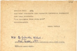 [Telegrama] 1951, Nápoles [a] Embajada de Chile, Roma