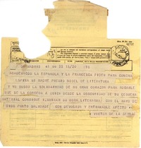 [Telegrama] 1951, Madrid, [España] [a] Gabriela Mistral, Rapallo, Italia