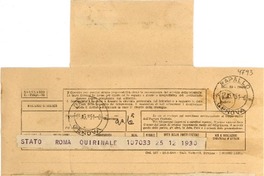 [Telegrama] 1951 jun. 12, Roma, [Italia] [a] Gabriela Mistral, Rapallo, [Italia]