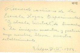 [Tarjeta] 1954 sept. 8, Valparaíso, [Chile] [a] [Gabriela Mistral]