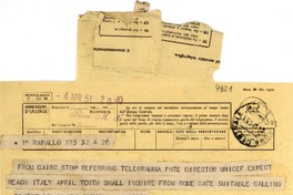 [Telegrama] 1951 abr. 4, Rapallo [Italia] [a] Gabriela Mistral, Roma