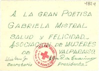 [Tarjeta] 1954, Valparaíso [a] Gabriela Mistral