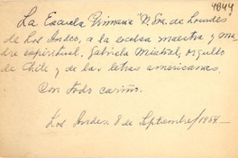 [Tarjeta] 1954 sept. 8, Los Andes, [Chile] [a] Gabriela Mistral