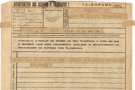 [Telegrama] 1945 nov. 16, Santiago, Chile [a] Gabriela Mistral, Petrópolis, [Brasil]