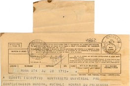 [Telegrama] 1951 mar. 28, Roma, [Italia] [a] Gabriela Mistral, Rapallo, [Italia]