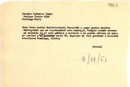[Telegrama] 1951 nov. 9, [Italia] [a] Radomiro Tomic, Santiago, Chile