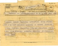 [Telegrama] 1951 ago., Santiago, Chile [a] Gabriela Mistral, Rapallo, [Italia]