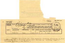 [Telegrama] 1951 ago. 7, Roma [a] Gabriela Mistral, Rapallo