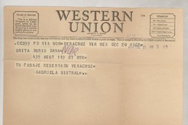 [Telegrama] 1949 dic. 21, Veracruz, México [a] Doris Dana, New York