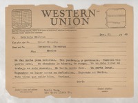 [Telegrama] 1949 dic. 21, New York [a] Gabriela Mistral, Veracruz, México