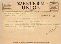 [Telegrama] 1946 nov. 22, Los Ángeles, California [a] Gabriela Mistral