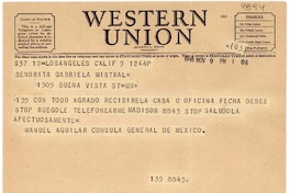 [Telegrama] 1946 nov. 9, Los Angeles, [EE.UU.] [a] Gabriela Mistral