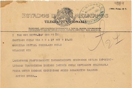 [Telegrama] 1951 oct. 27, Santiago, Chile [a] Gabriela Mistral, Veracruz