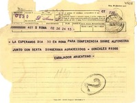 [Telegrama] 1952 abr. 24, Roma [a] Gabriela Mistral, Nápoles
