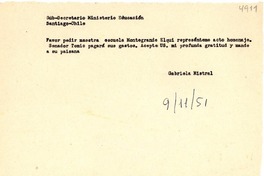 [Telegrama] 1951 nov. 9 [a] Subsecretario Ministerio de Educación de Chile