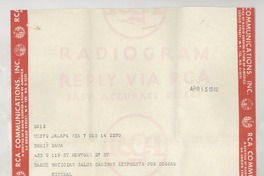 [Telegrama] 1949 abr. 15, Veracruz, México [a] Doris Dana, New York