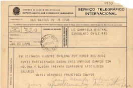 [Telegrama] 1945 nov. 15, Buenos Aires [a] Gabriela Mistral, Rio [de Janeiro]