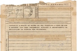 [Telegrama] 1945 nov. 16, Montevideo [a] Gabriela Mistral, Petrópolis
