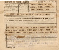 [Telegrama] 1945 nov. 16, Río de Janeiro [a] Gabriela Mistral, Petrópolis