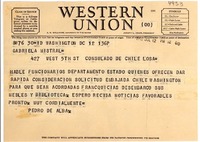 [Telegrama] 1946 jul. 12, Washington D.C., [EE.UU.] [a] Gabriela Mistral, Los Angeles, [EE.UU.]