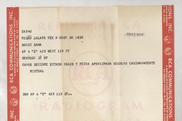 [Telegrama] 1949 abr. 9, Veracruz, México [a] Doris Dana, New York