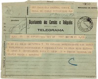 [Telegrama] 1943 ago. 21, Río de Janeiro [a] Gabriela Mistral, Petrópolis
